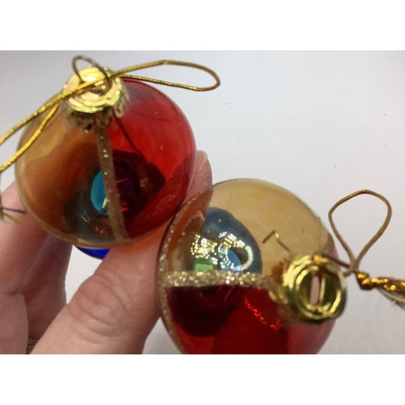 Vintage Avon Glass Ornaments Set 2 Red Blue Green Gold Glitter - Picture 3 of 7